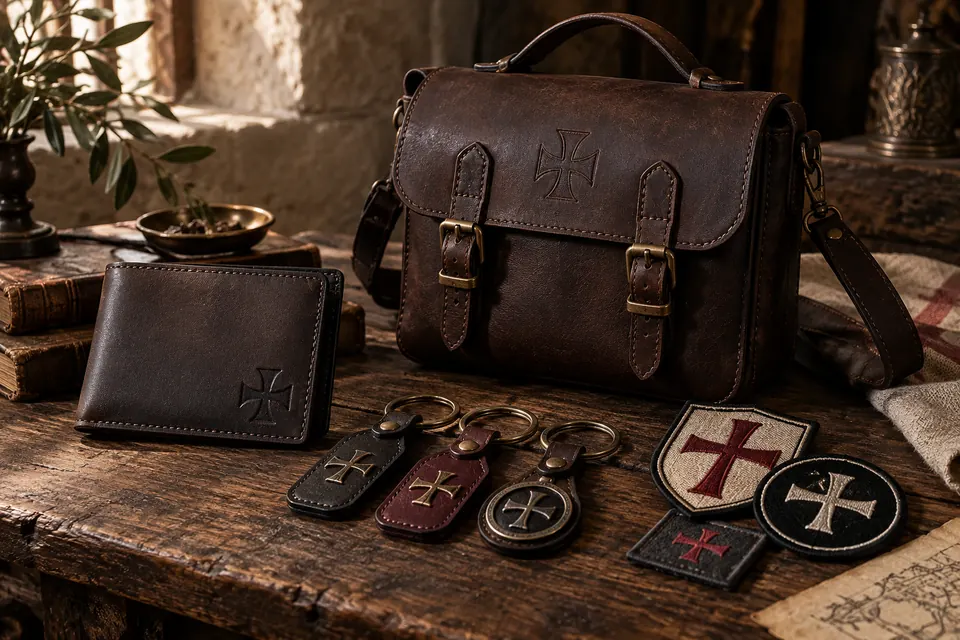Accessoires ornés de croix et emblèmes templiers