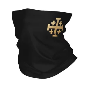 Tour de cou noir en polyester avec croix de Jérusalem dorée sur le côté